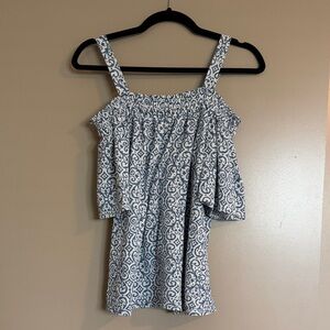 MELLODAY Blue and White Off-Shoulder Blouse